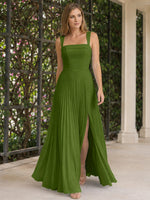 Square Neck Bridesmaid Dress with Pleated Skirt 