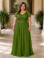 Short Sleeves Chiffon Dress-Plus Size 