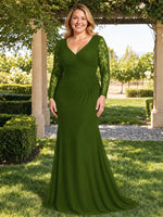 Mermaid Mother of the Bride Dress with Long Lace Sleeves-Plus Size 