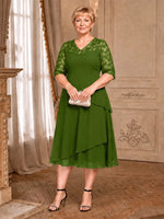 A-line Mother of the Bride Dress with Lace Sleeves-Plus Size 