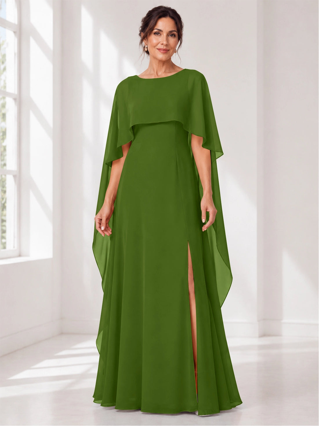 Chiffon Mother of the Bride Dress with Cape Overlay 