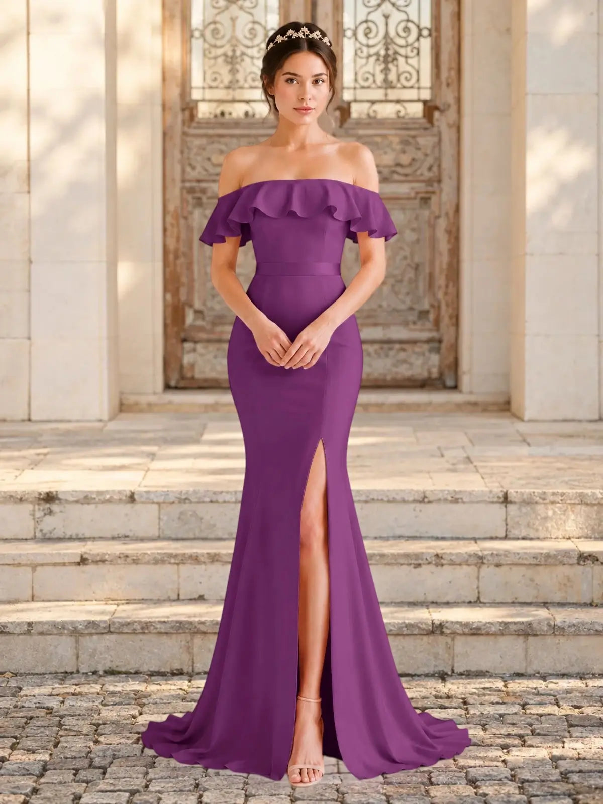 Mermaid Bridesmaid Dress with Ruffle Design 