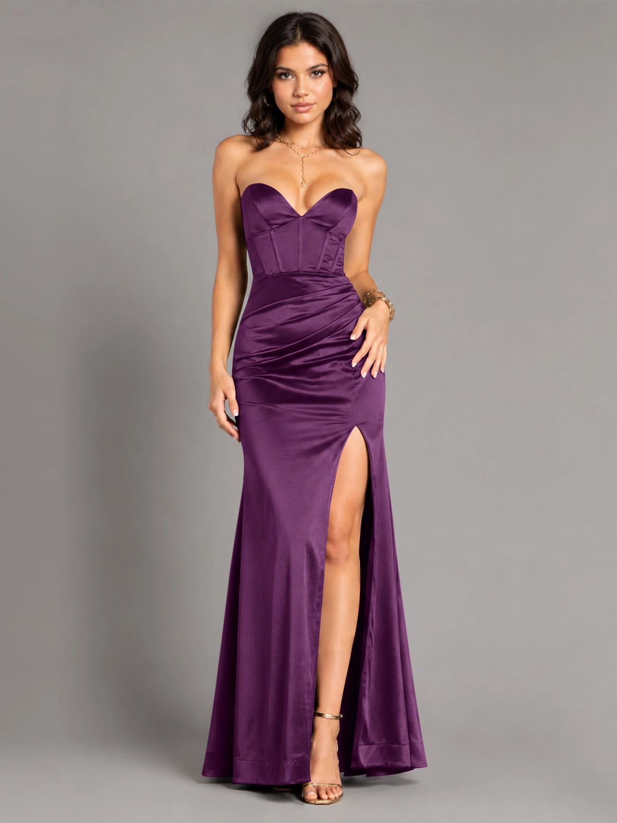 Silk-like Prom Dress with High Slit 