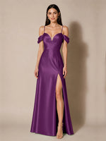 Silk-like Bridesmaid Dress with Cold Neckline 