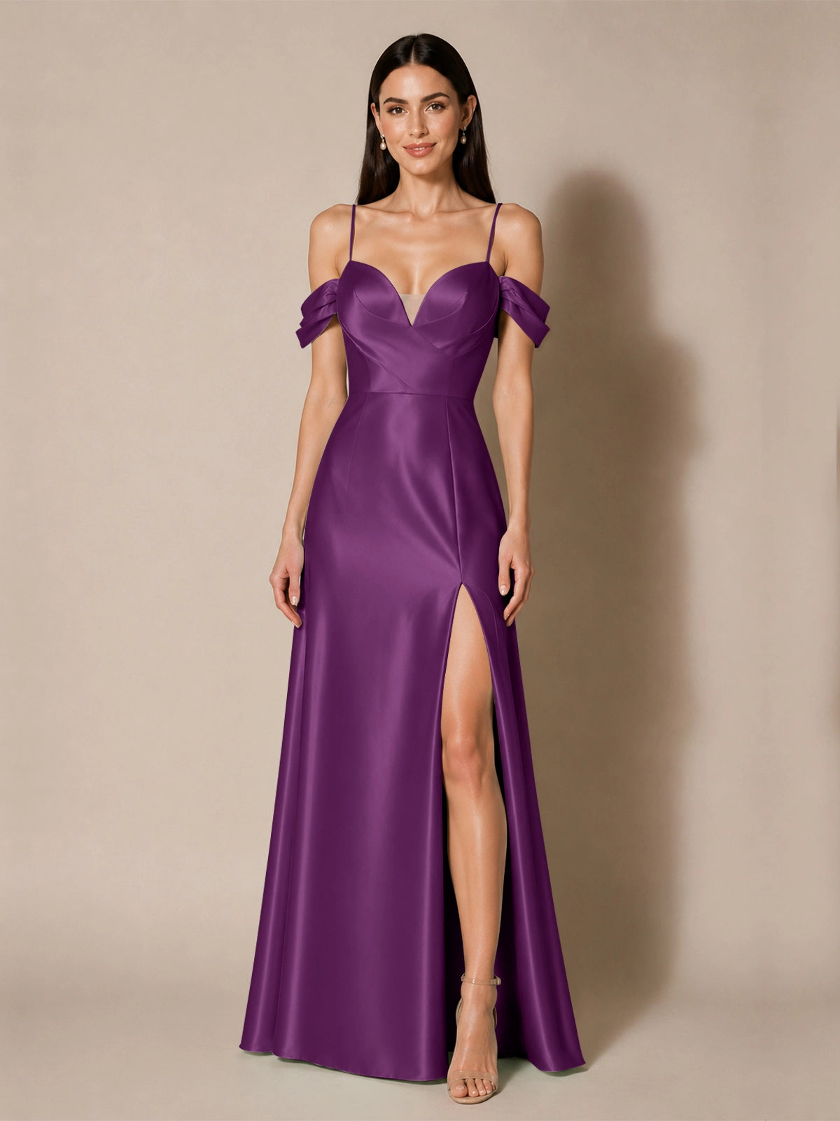 Silk-like Bridesmaid Dress with Cold Neckline 