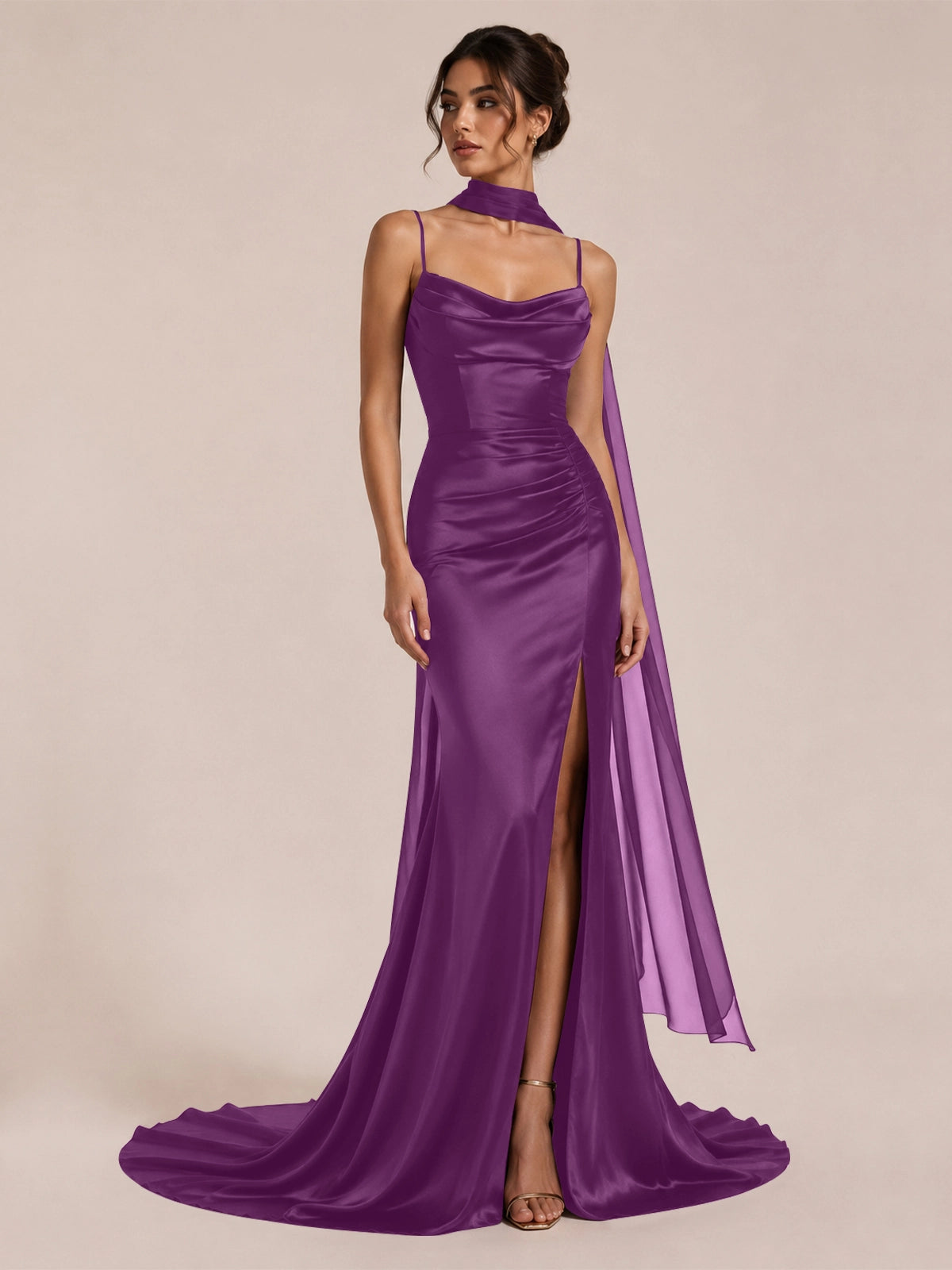 Mermaid Bridesmaid Dress with Neck Scarf 