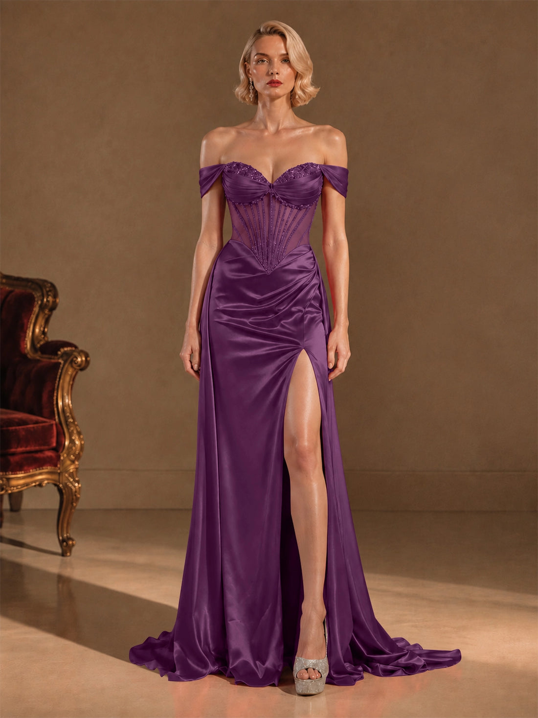 Silk-like Prom Dress with Crystal Detailing 