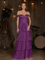 Silk-Like Prom Dress with Tiered Pleated Skirt 
