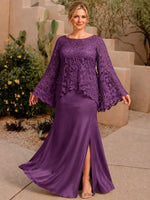 Two-piece Mother of the Bride Dress with Lace Top-Plus Size 