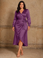 Silk-like Mother of the Bride Dress with Self-Tie Sash-Plus Size 