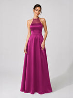 Satin Bridesmaid Dress with Illusion Halter Neck 
