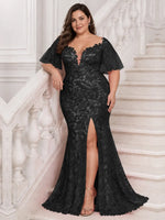 Mermaid Mother of the Bride Dress with V-neck-Plus Size 