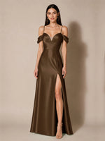 Silk-like Bridesmaid Dress with Cold Neckline 