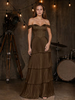 Silk-Like Prom Dress with Tiered Pleated Skirt 