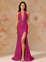 Satin Prom Dress with Halter Neck 