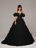 3D Floral Wedding Dress with Off-the-Shoulder Sleeves 