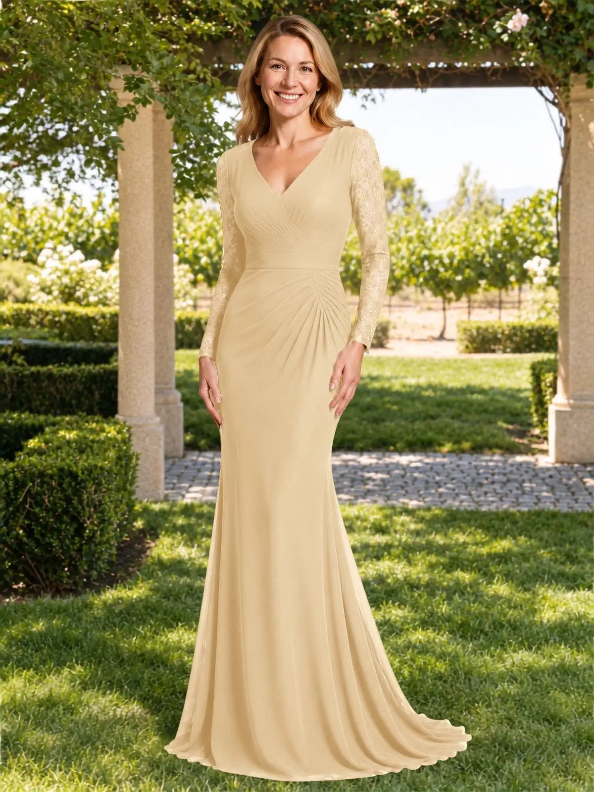 Mermaid Mother of the Bride Dress with Long Lace Sleeves 
