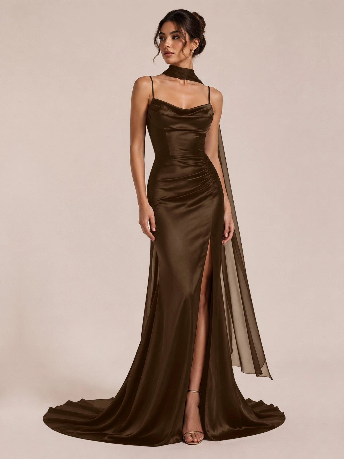 Mermaid Bridesmaid Dress with Neck Scarf 