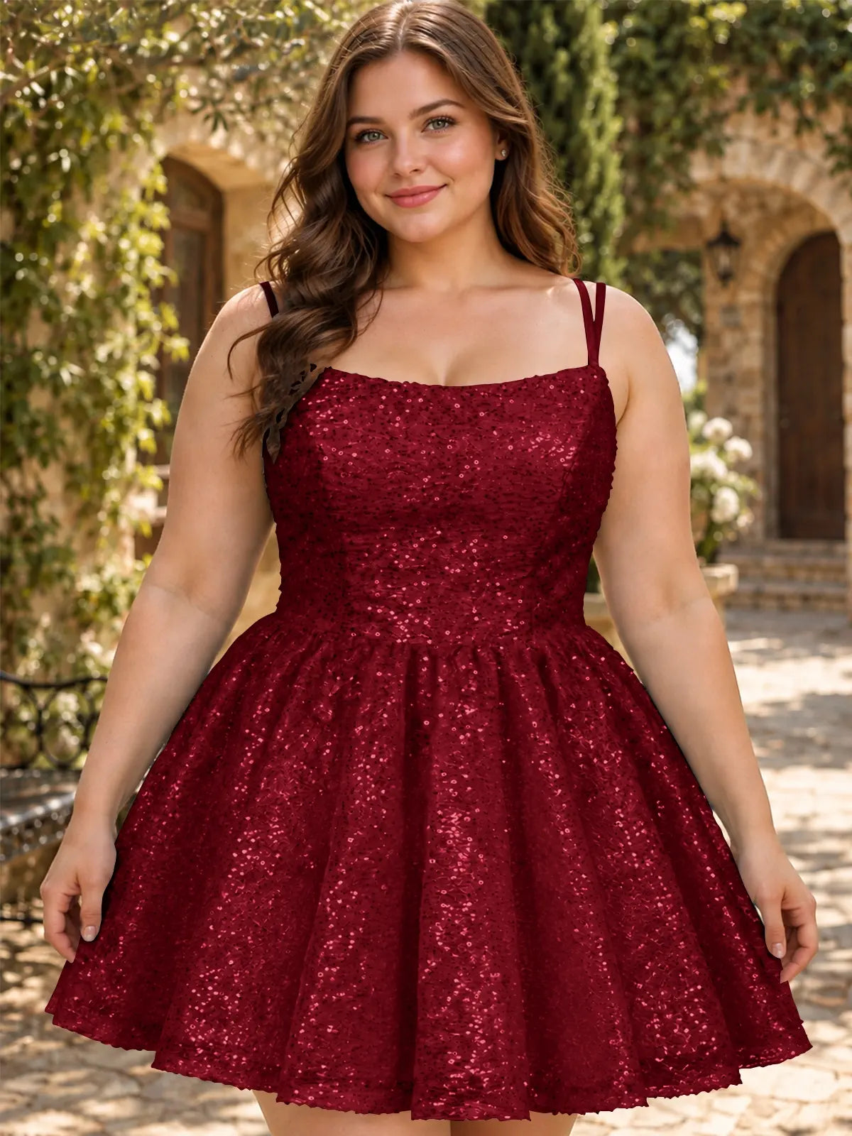 Sparkly Sequined A-line Mini Dress-Plus Size 