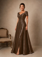 Silk-like Prom Dress with Short Sleeves 
