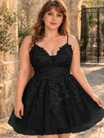 Applique Soft Tulle Mini Dress-Plus Size 