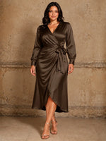 Silk-like Mother of the Bride Dress with Self-Tie Sash-Plus Size 