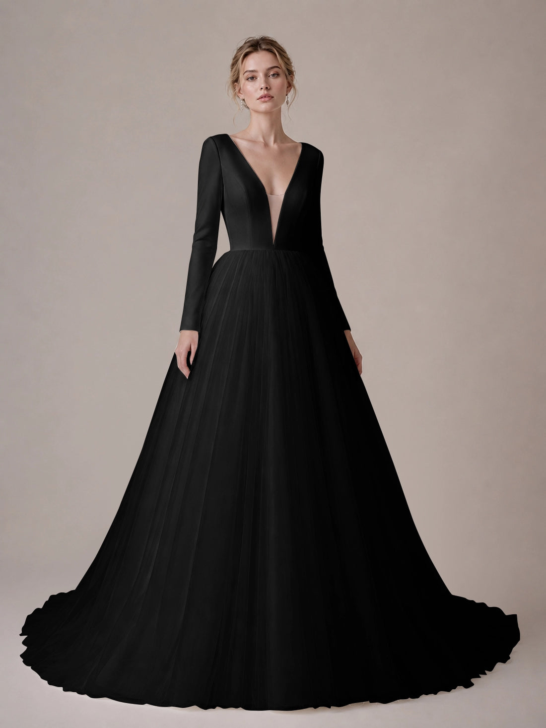 V-Neck Wedding Dress with Long Sleeves 