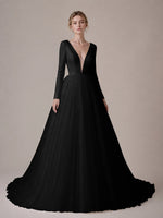 V-Neck Wedding Dress with Long Sleeves 