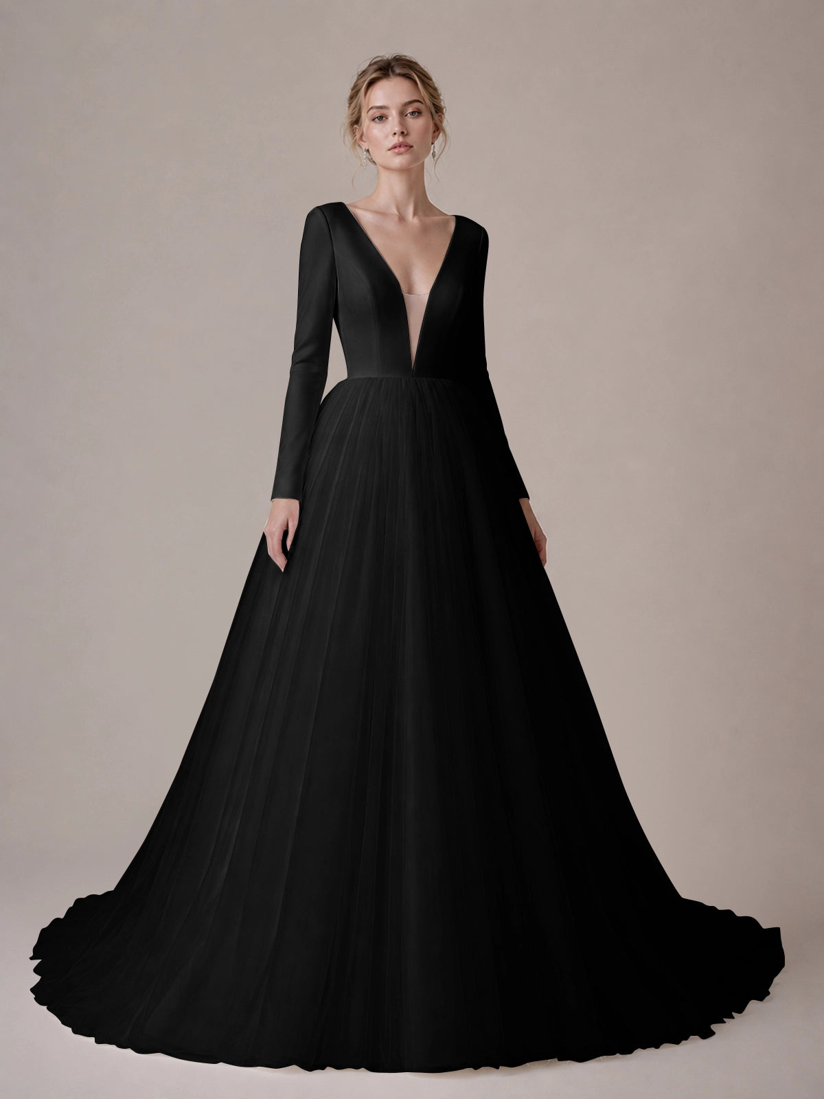 V-Neck Wedding Dress with Long Sleeves 