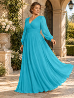 Chiffon Mother of the Bride Dress with Long Sleeves-Plus Size 