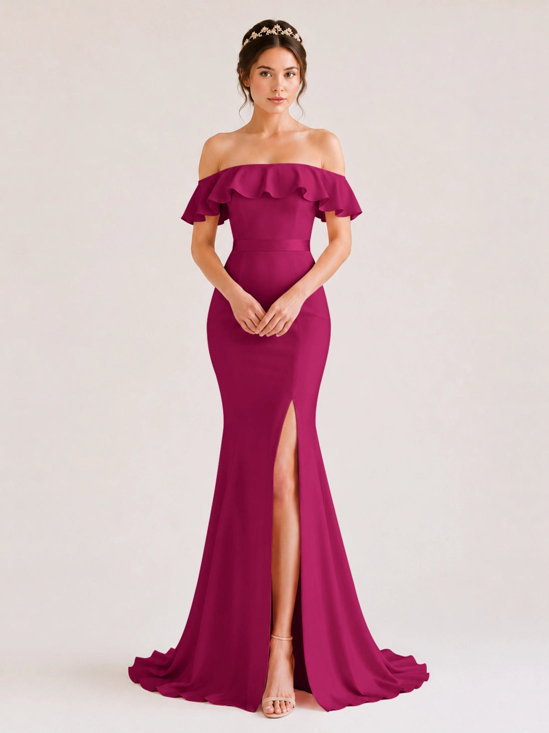 Mermaid Bridesmaid Dress with Ruffle Design 
