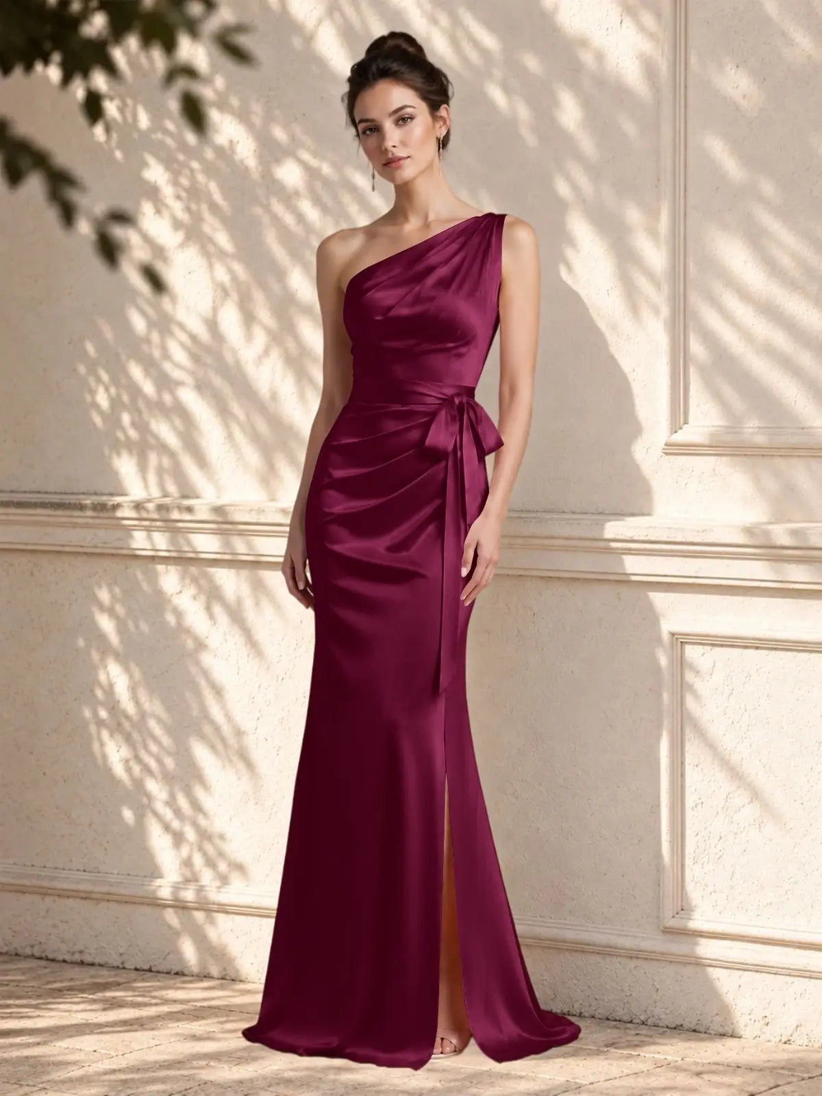 One-Shoulder Bridesmaid Dress with Sash