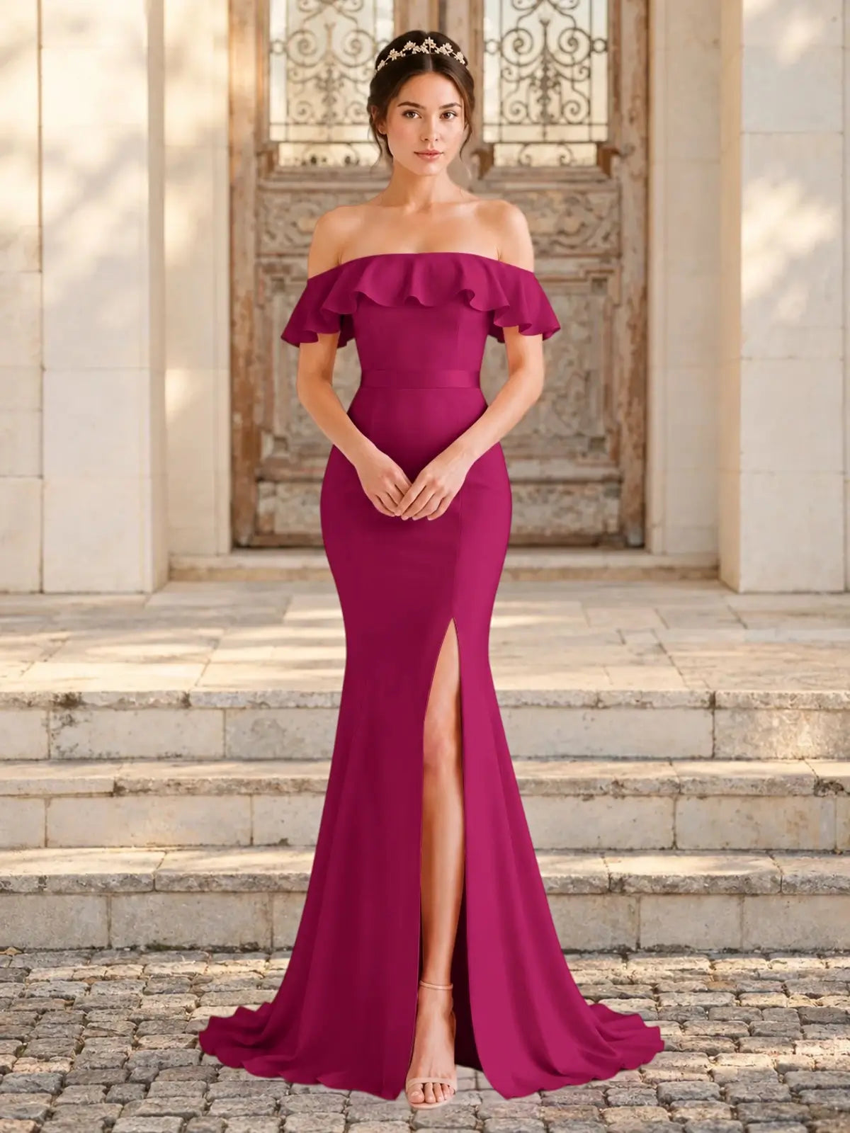 Mermaid Bridesmaid Dress with Ruffle Design 