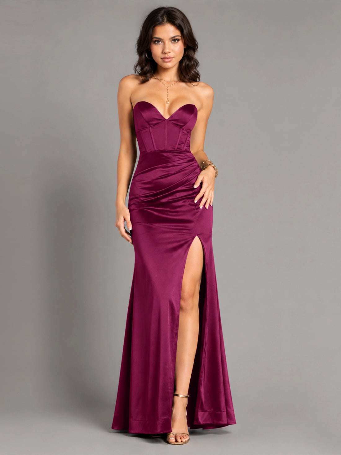 Silk-like Prom Dress with High Slit 