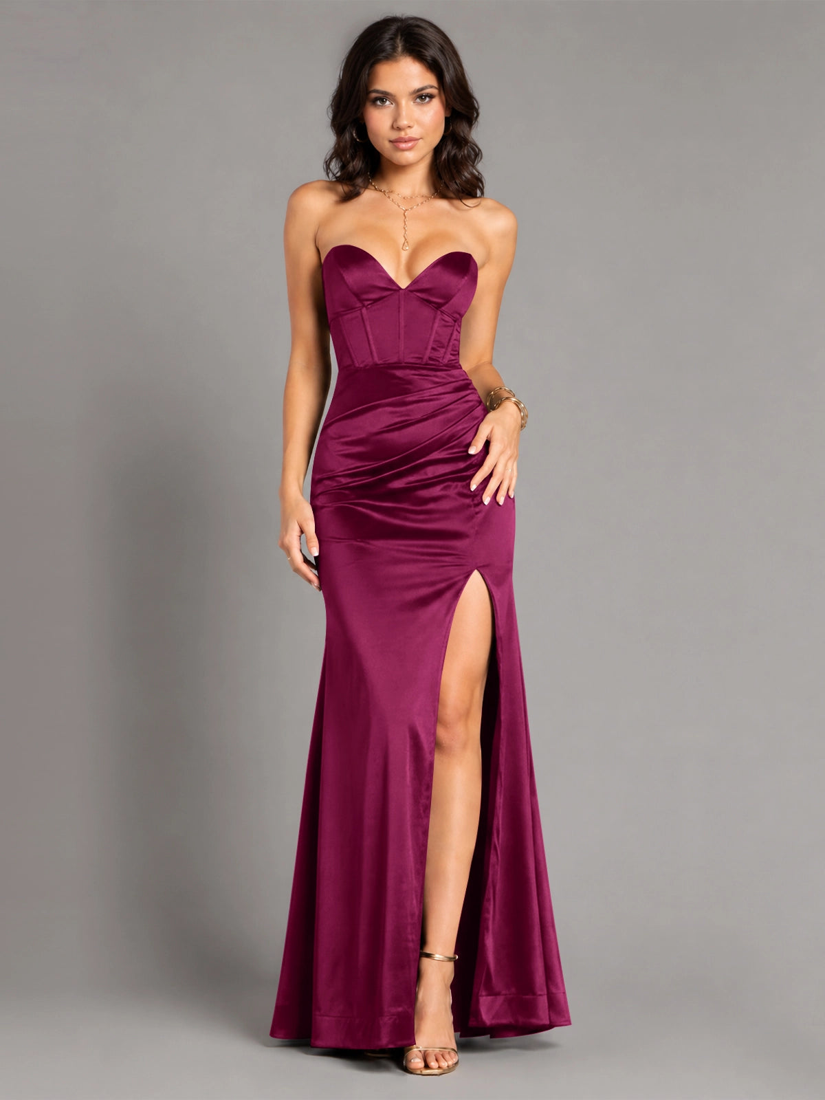 Silk-like Prom Dress with High Slit 