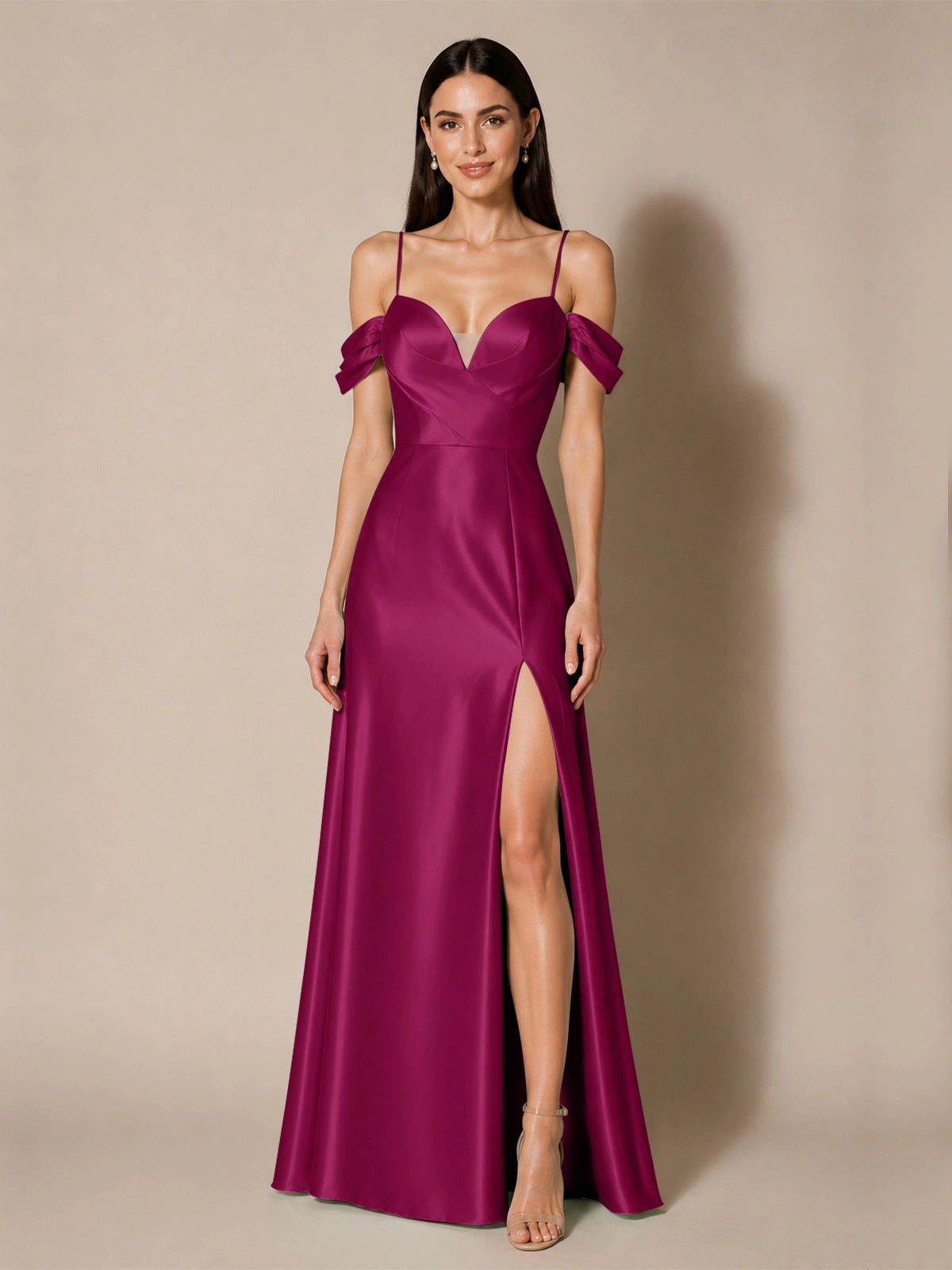 Silk-like Bridesmaid Dress with Cold Neckline 