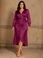 Silk-like Mother of the Bride Dress with Self-Tie Sash-Plus Size 