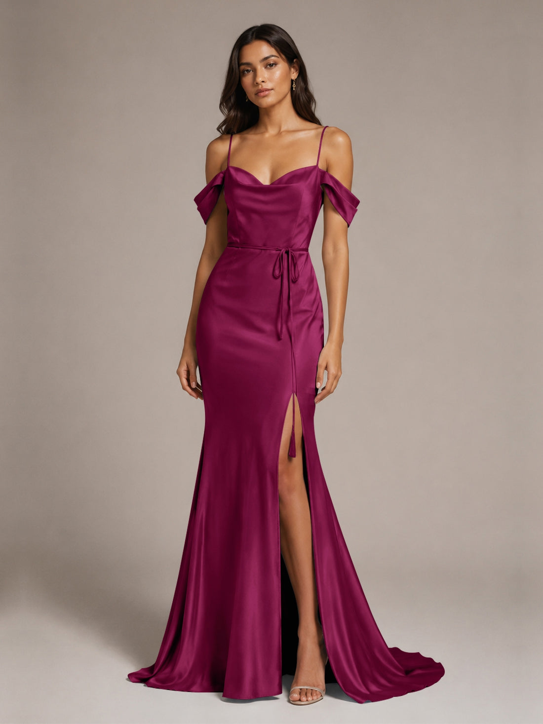 Mermaid Bridesmaid Dress with Tie Waist Sash