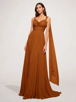Chiffon Bridesmaid Dress with Draped Scarf 