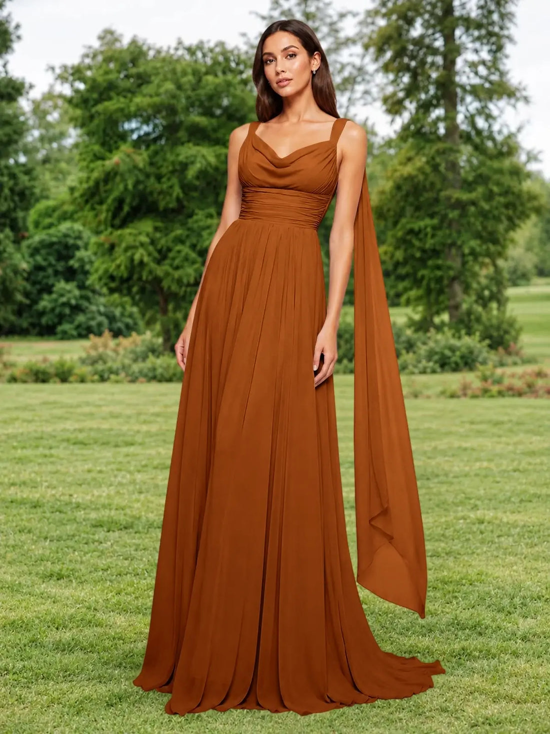 Chiffon Bridesmaid Dress with Draped Scarf 