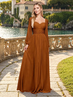 Elegant A-line Bridesmaid Dress with Long Sleeves