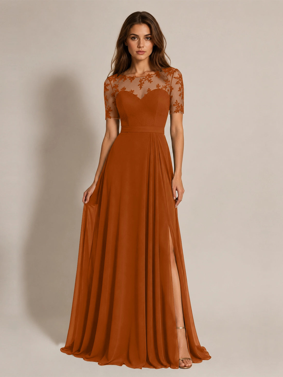 Lace Mother of the Bride Dress with Illusion Neckline 