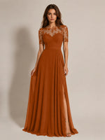 Lace Mother of the Bride Dress with Illusion Neckline 