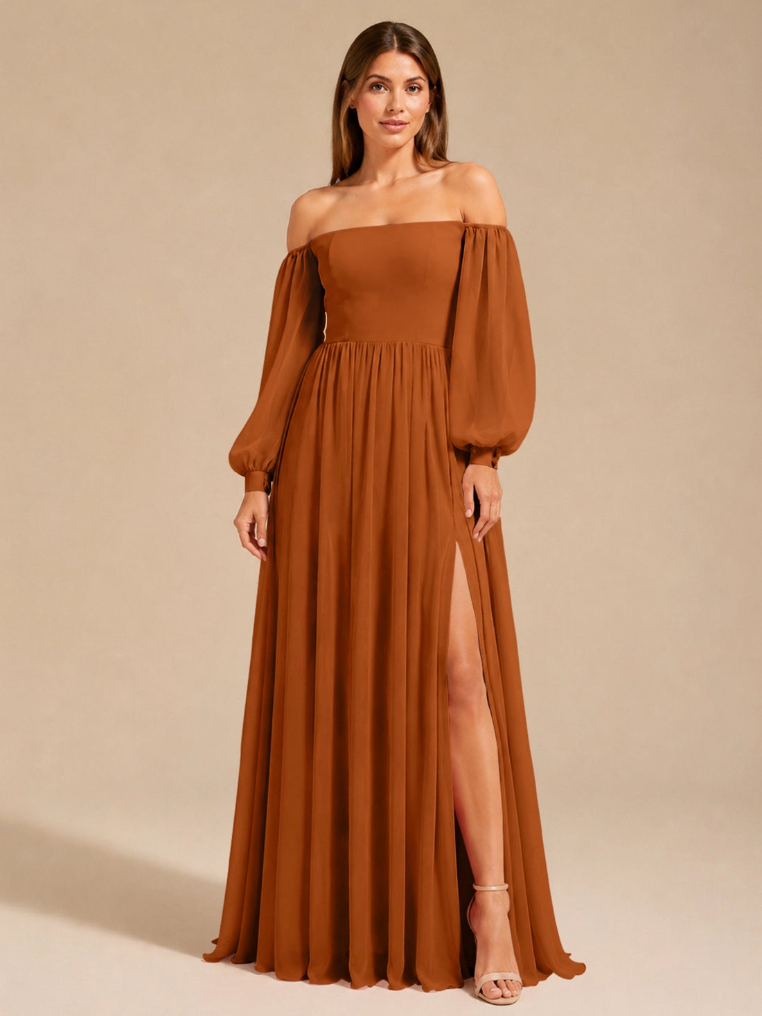 A-line Bridesmaid Dress with Long Bishop Sleeves 