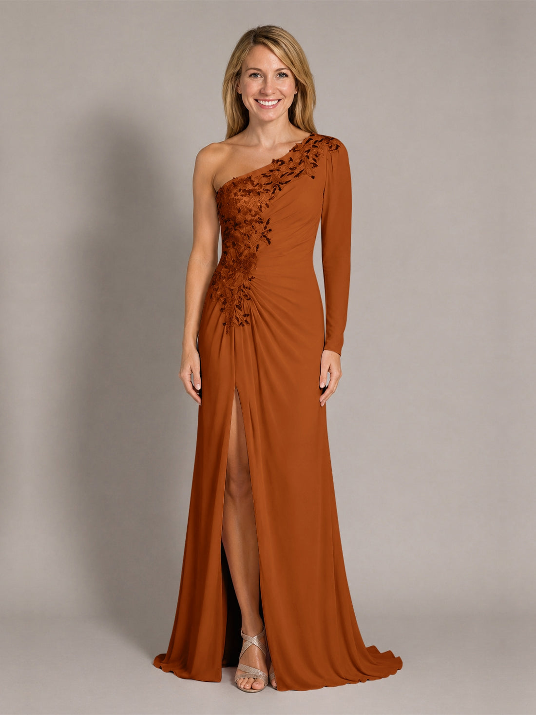 One-Shoulder Mother of the Bride Dress with Appliques