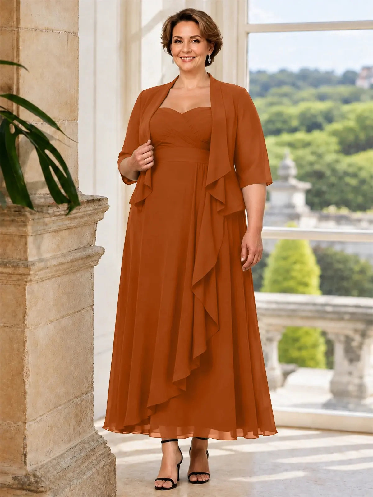 Two-piece Mother of the Bride Dress with Ruffle Design-Plus Size 