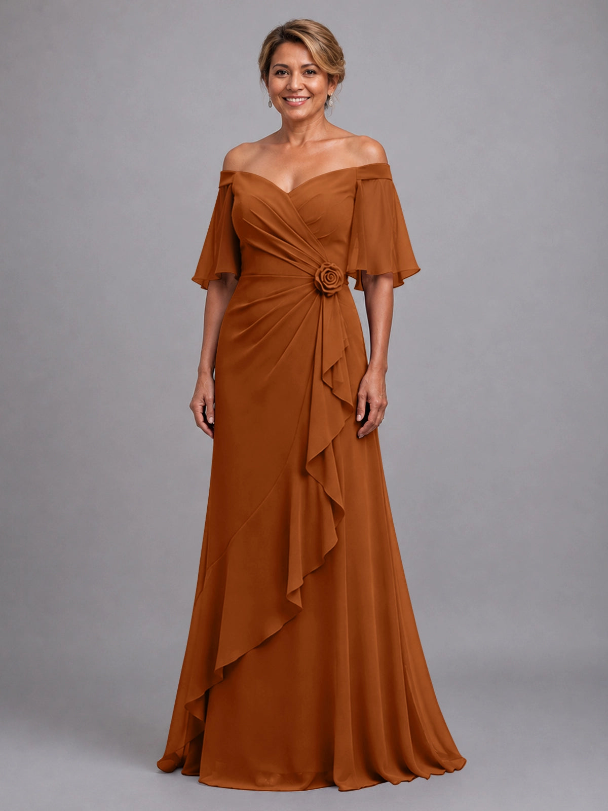 Chiffon Mother of the Bride Dress with 3D Rosette 