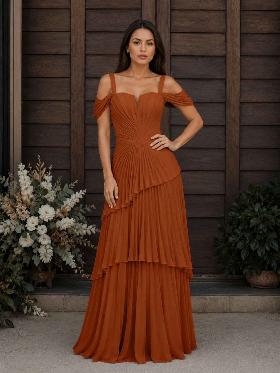 Chiffon Bridesmaid Dress with Cold-Shoulder 