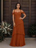 Chiffon Bridesmaid Dress with Cold-Shoulder 