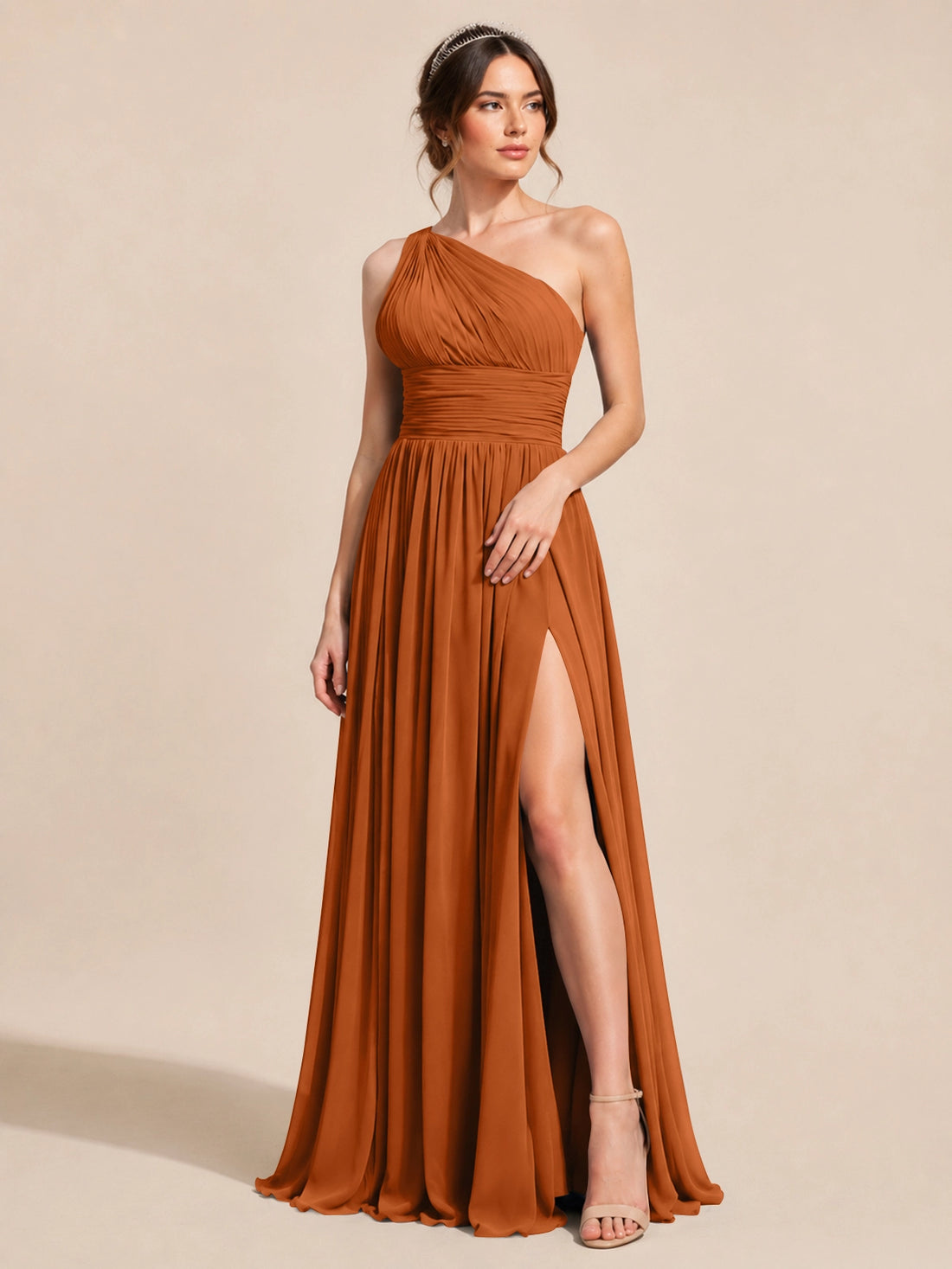 Chiffon Bridesmaid Dress with One-Shoulder Neckline 